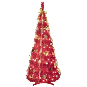 Bringstar 6ft Pull Up Prelit Christmas Tree with 150 Led Lights, Red - Picture 1 of 2