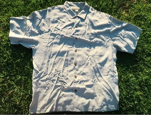 Camicia da campeggio Tommy Bahama uomo XL grigia in twill di seta bottoni cocco - pulita - Foto 1 di 5