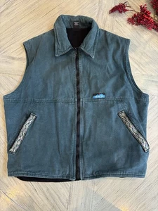 Kavu Men’s Medium Vest Adult Green Canvas Fleece Lined Sleeveless Full Zip - Picture 1 of 6