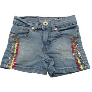 Pink Velvet Jean Shorts Girls 5 Reversible Sequins Blue - Picture 1 of 6