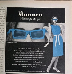 1962 Women's Blue Monaco Frames lenses sunglasses vintage Fashion ad - Imagen 1 de 1