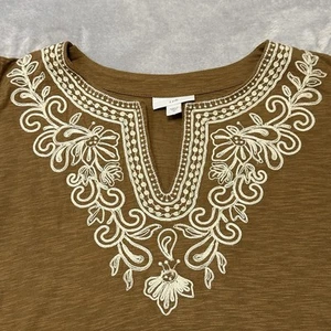 J Jill Tank Top Tunic Shirt Womens Medium Floral Embroidered Bohemian Brown - Picture 1 of 12