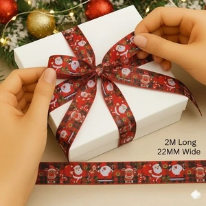 Cinta de Navidad de Papá Noel y Reno 22 mm x 2 m - Arcos y manualidades de grosgrain rojo - Imagen 1 de 11
