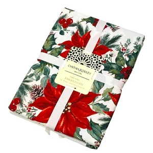 Cynthia Rowley Christmas Floral Poinsettia 60"x84" Rectangular Tablecloth - Picture 1 of 2