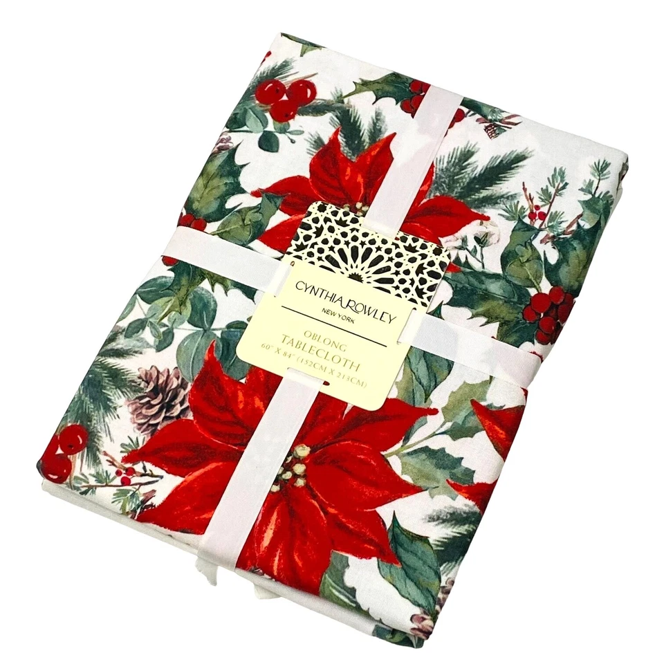 Cynthia Rowley Christmas Floral Poinsettia 60"x84" Rectangular Tablecloth - Image 1 of 2