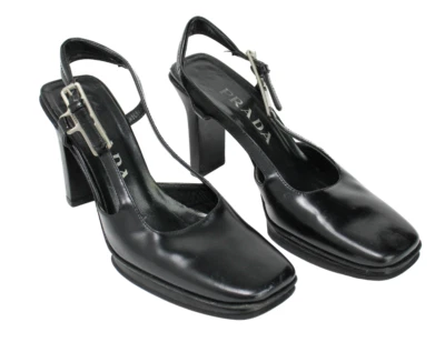 Zapatos PRADA Para Mujer EU 37 Cuero Negro Puntera Cuadrada Plataforma Tacones HECHOS EN ITALIA Foto 1 de 4