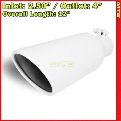 Exhaust Tip 214331 Stainless Truck Angled White 12 inch Bolt-On 2.5 In 4 Out - Image 1 of 4