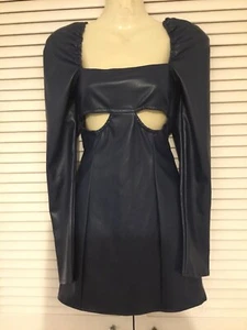 PRETTY LITTLE THING Navy Faux Leather Stretch Dress Size 6 NEW. - Picture 1 of 11