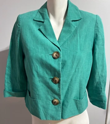Blazer Jones New York Mujer 10 P Petite Lt Verde azulado Lino Y2K Foto 1 de 4