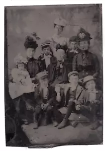 Sixth Plate Tintype Great Group Family Mother Daughter Father Sons - Picture 1 of 3