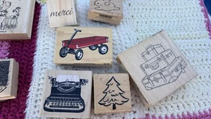 Vintage Lot 15 Wood Mounted Rubber Stamping Up Stamps Bird Writer Card Making - Picture 1 of 11