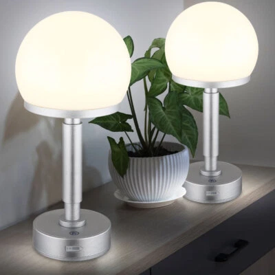 Tischlampe Leuchte Nachttischlampe Pilz silber USB LED Touchdimmer Akku 2er Set - Bild 1 von 4