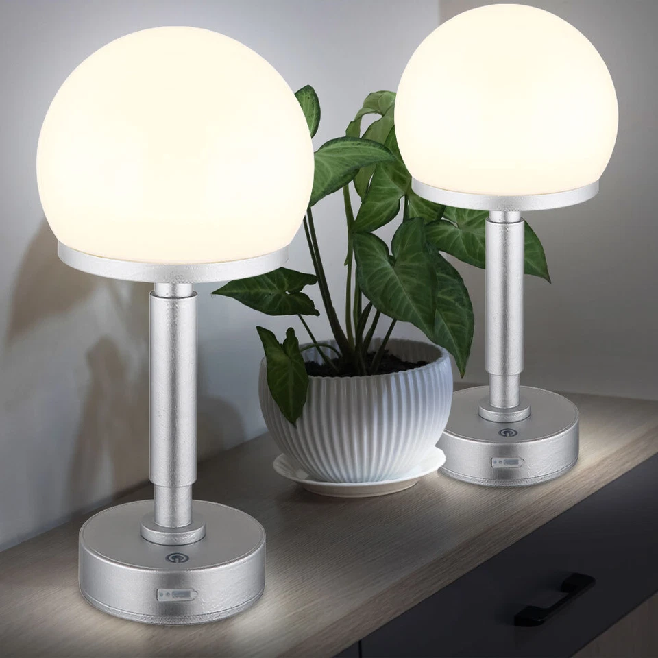 Beistellleuchte Tischlampe Nachttischlampe LED Touchdimmer Akku Pilz 2er Set - Bild 1 von 4