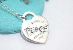 Tiffany & Co. Sterling Silver Return To Tiffany "PEACE" Heart Necklace 16-18" - Picture 1 of 8
