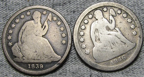 1839-O 1856-O Seated Liberty Dime Silver Lot  ---- Type Coin --- #M578 Cover