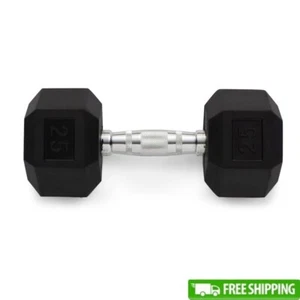 25lb Rubber Hex Dumbbell Non-Slip Grip Compact Easy to Use Home Gym Equipment - Picture 1 of 19