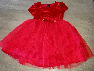 girls FANCY RED DRESS SIZE 7  velvet top SPARKLE SKIRT FULL CHRISTMAS WEAR SUPER - Picture 1 of 3