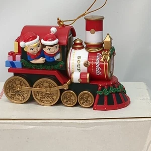 Adorno de tren de lata de sopa Campbell vintage vacaciones de Navidad - Imagen 1 de 4