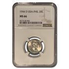 1944-D Philippines Silver 20 Centavos MS-66 NGC