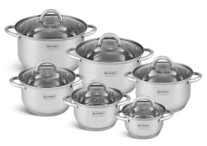 Modernes Kochgeschirr-Set, Edelstahl, 12-teilig, Induktion, Gas, Geschenk, Töpfe - Bild 1 von 12