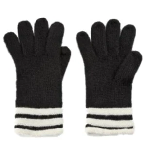 Fownes Womens Black and White Stripes Knit Fownes Gloves - Picture 1 of 1
