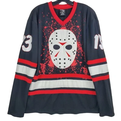 FRIDAY THE 13TH Jersey Mens Medium Black Red JASON VOORHEES Mask Halloween - Image 1 of 4