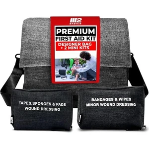 M2 BASICS Premium First Aid Kit (Includes 2 Mini Kits + Stylish Bag) Executive - Picture 1 of 9
