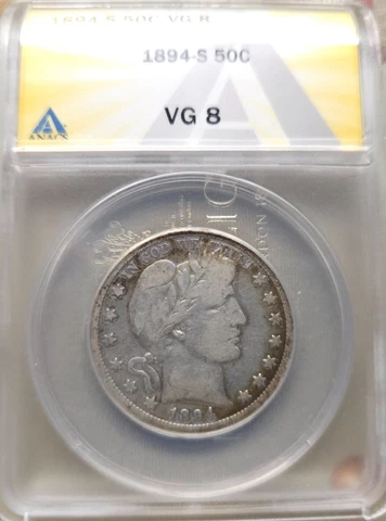 1894 S Barber Half Dollar 50¢ Silver Coin ANACS G6 Cover
