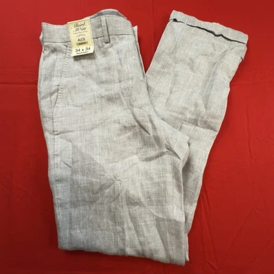 NWT Baird McNutt Murano Linen Pants 34X34 Slim Fit Alex Gray Windowpane Plaid - Image 1 of 4