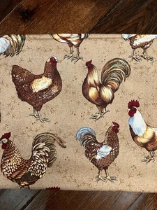 Hoffman Fabric Chicken Soup Cotton Fabric - 2 Yards- Roosters and Chickens- VTG - Picture 1 of 2