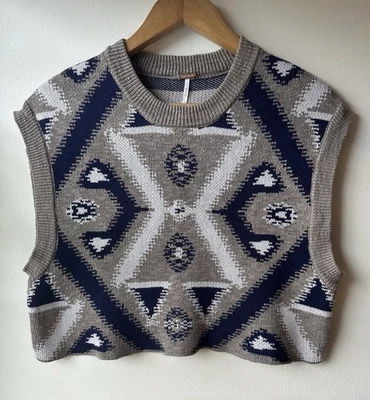 Chaleco Suéter Free People Geométrico Azul Tostado Blanco Talla XS Foto 1 de 4
