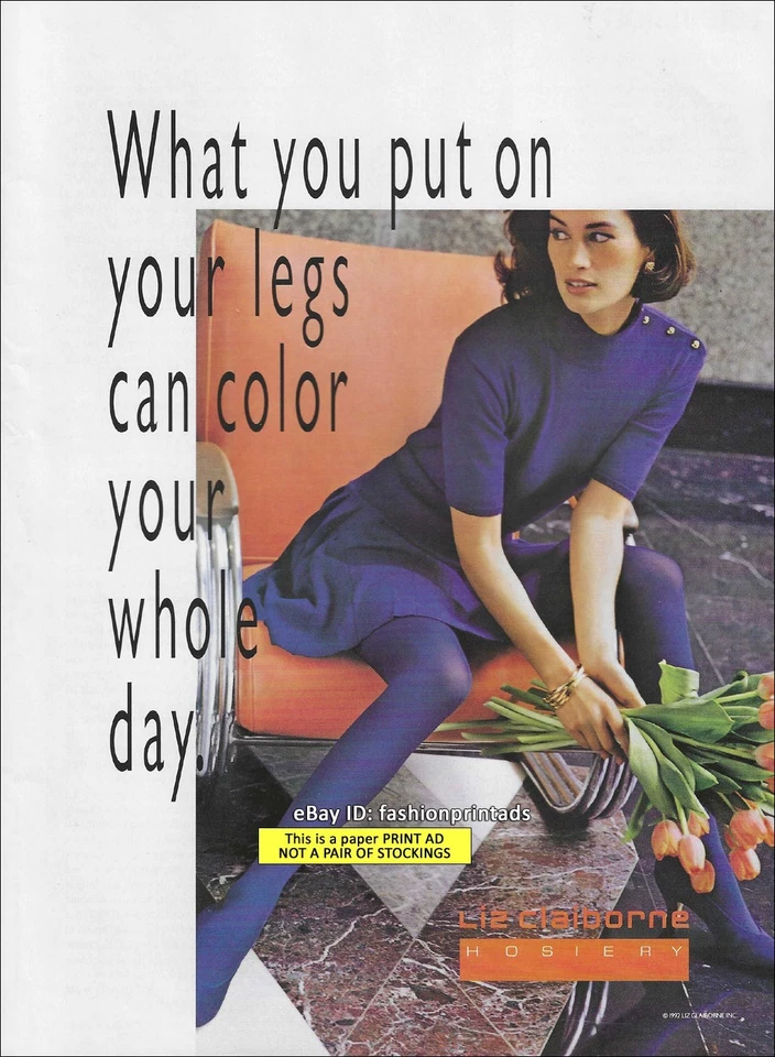 Medias vintage LIZ CLAIBORNE 1 página IMPRESIÓN ANUNCIO 1993 JADE ROQUE en medias moradas Foto 1 de 1