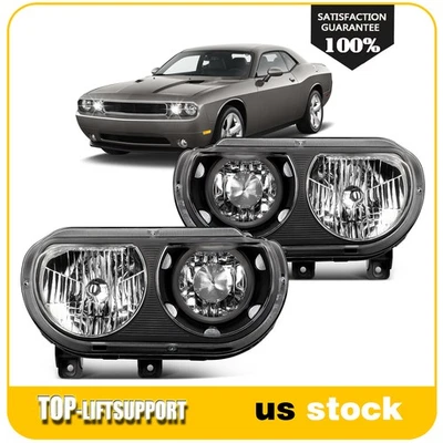 Headlights Assembly For 2008-2014 Dodge Challenger Black Housing Left+Right - Image 1 of 4