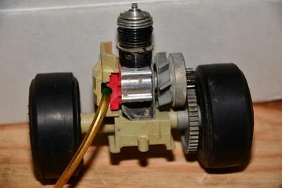 Cox Gas Nitro Powered .049 Rail Dragster Tether Race Car motor & wheels - Image 1 of 4