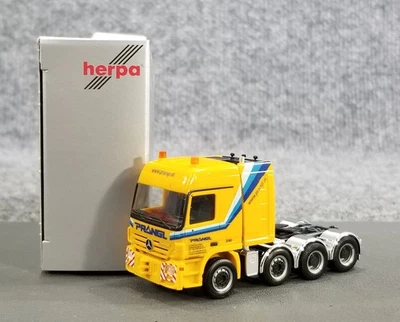 HERPA HO 1:87 EXCLUSIVE SERIES MERCEDES MB 4 AXLE SEMI TRACTOR IOB YELLOW - Image 1 of 4