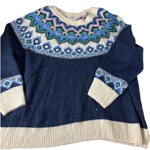 Old Navy Womens 3X Blue Fair Isle Crew Neck Pullover Sweater cozy cabin - Picture 1 of 11