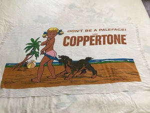 Vintage Coppertone Beach Pool Towel Don't Be A Paleface Advertising Made in USA - Picture 1 of 9