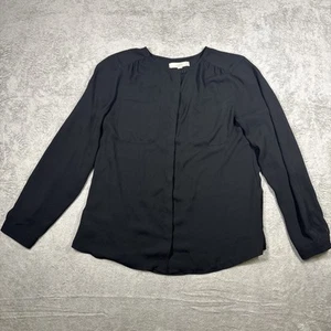 Ann Taylor Loft Women’s Black Long Sleeve Chest Pockets Button-Up Shirt Size L - Picture 1 of 9