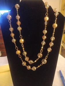 Vintage Gold Multi-Stand Beaded Necklace. Gold And Clear Beads - Picture 1 of 1