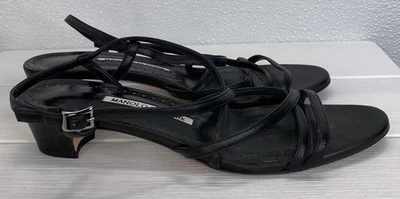 Manolo Blahnik Lupita Women's Size 8 Black Nappa Leather Strappy Heel *PREOWNED* - Image 1 of 4