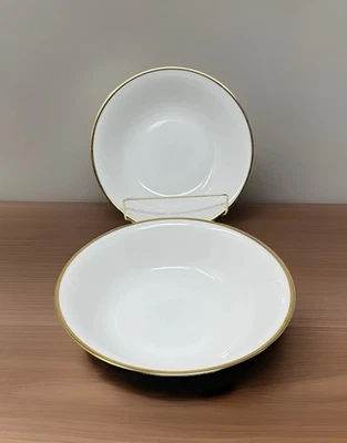 10 Strawberry St  Monna-Bangladesh 2 Salad/Serving Bowls 9” White Gold Band VTG - Image 1 of 4