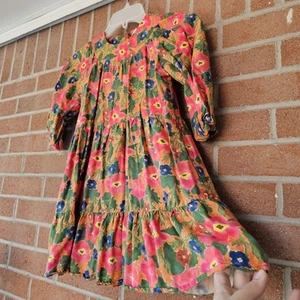 Girls Sz 3-4 Dress Floral Print Tiered 3/4 Sleeve Elastic Lng Maxi Vibrant Color - Picture 1 of 19