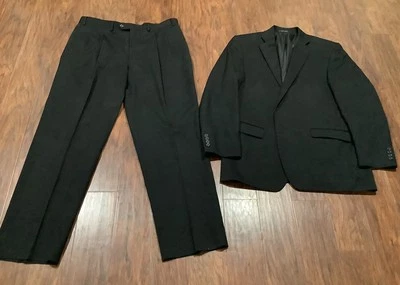 Suit Chaps Men Black Wool Blazer 44L Pants 38x32 - Image 1 of 4
