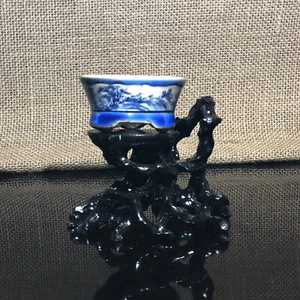 Pentola bonsai unica, disegno alberi e montagne su materiale ceramico, taglia mini - Foto 1 di 9