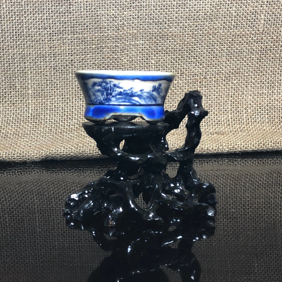 Unique bonsai pot, Drawing trees and mountains on ceramic material, mini size - Image 1 of 4