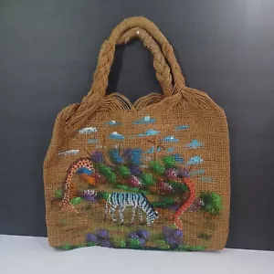 Original Haiti Handpainted Burlap Handbag 19" X 15" NEW - Picture 1 of 6