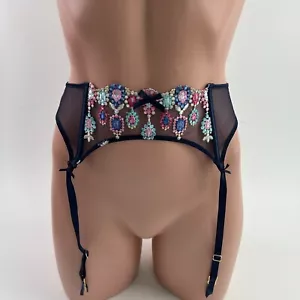 Victoria's Secret Dream Angels Floral Embroidered Garter Belt  Blue XS/S  NWT - Picture 1 of 10