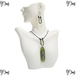 Lampwork Glass Flower Pendant Choker Necklace & Earrings Black Knotted Leather - Picture 1 of 4