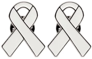 2 Stück weiße Lungenkrebs Bewusstsein Qualität Emaille Band Pins mit Clutch Verschluss - Bild 1 von 3