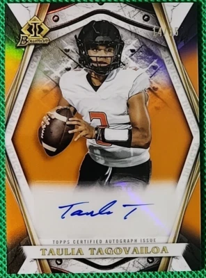 TAULIA TAGOVAILOA /25 2021 BOWMAN U ORANGE CHROME RC INVICTA AUTO Maryland SSP - Image 1 of 3